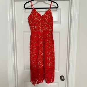 Red lace midi dress